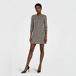 ONLY - Houndstooth Shift Dress Brown Cream 3/4 Sleeve Size M